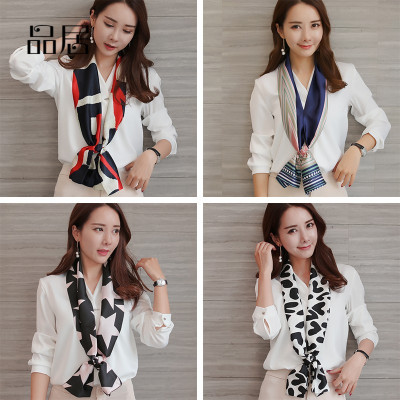 小丝巾春秋女士围巾方巾文艺装饰韩国复古小领巾长条飘带
