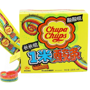 珍宝珠1米酸条55g*1条彩虹色酸砂糖软糖糖果长儿童零食舌头快乐休闲食品