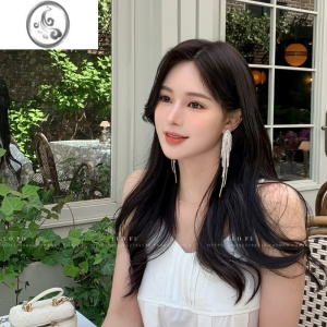 JiMi满钻超闪流苏耳环夸张气质长款耳环水晶新娘晚宴婚纱礼服银色耳饰 银色925银针超保色