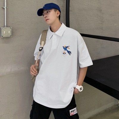 梵克公牛短袖T恤男ins潮牌潮流宽松翻领POLO衫夏季衣服港风半袖个性时尚bf白色S