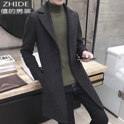 SUNTEK风衣男中长款青年韩版秋冬季修身潮流毛呢外套男士英伦呢子大衣男风衣