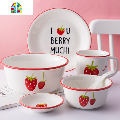 网红ins北欧碗盘餐具一人食家用套装日式可爱少女心陶瓷碗碟组合 FENGHOU 桃子一人食(6件套)