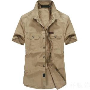 JPDUN夏季工装短袖衬衫男士青年休闲大码男装夏天薄款军装衬衣