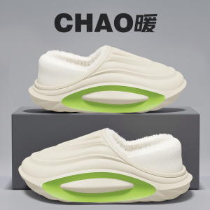 防水棉拖鞋男士2025新款冬季包跟外穿防滑厚底保暖加毛绒棉鞋男款