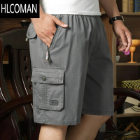 HLCOMAN夏季中老年人短裤男宽松口袋拉链休闲裤胖子裤子爸爸装五分裤