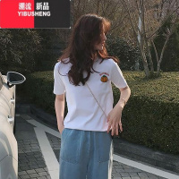 YIBUSHENG白色短袖正肩t恤女2024季新款圆领宽松显瘦基础款体恤上衣