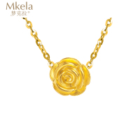 梦克拉 3D硬金999足金玫瑰花吊坠3d硬金挂坠