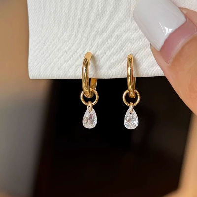s925银针锆石水滴耳环女韩国简约精致小巧耳圈小众高级感两戴耳饰送女朋友老婆情人节七夕生日礼物