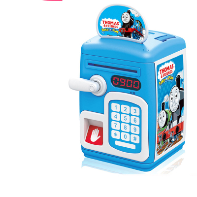 密码箱存钱卡通儿童玩具指纹感应识别自动卷钱存钱罐储蓄罐-蓝色（托马丝）充电版