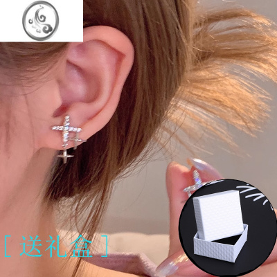 JiMis925银银精致简约四芒星耳钉女设计感高级闪钻耳环2023年新款夏季