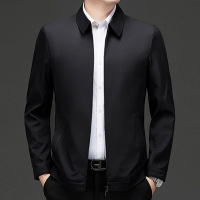 秋季新款男士休闲商务翻领百搭纯色夹克爸爸装时尚通勤