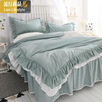 简约棉色床上四件套公主风床裙式棉蕾丝床单被套少女心床罩 三维工匠