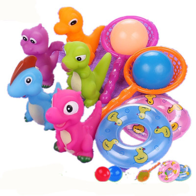 宝宝玩具小鸭儿童戏水玩具婴儿洗澡玩具小鸭子淋浴洗澡玩具5恐龙/+7