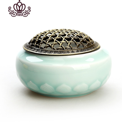 封后冰裂窑变香薰炉陶瓷佛具手工仿古合金薰香线香檀香沉香熏香炉礼品莲瓣青青香炉香薰灯炉/器具