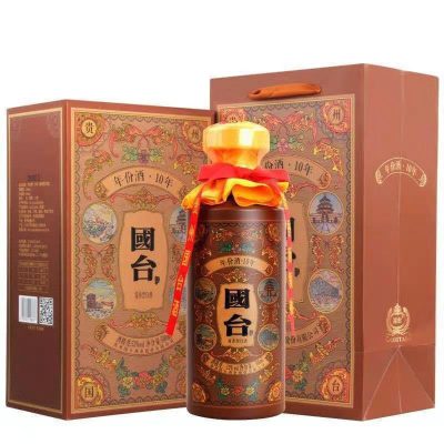 贵州国台十年酱棕色53度酱香型高度酒500ml*1瓶礼盒装