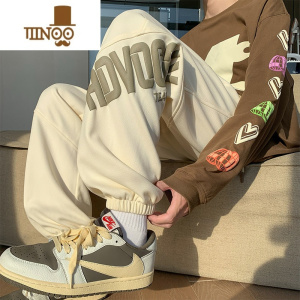 YANXU欧美街头束脚休闲裤子男士青少年户外露营抽绳情侣运动卫裤