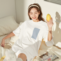 [2.5折价63元]唐狮拼接撞色连衣裙女夏新款薄款纯棉家居服睡衣短袖T恤裙女睡裙