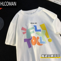 HLCOMAN短袖t恤男2025新款夏季立体发泡印花潮牌男装ins宽松体恤