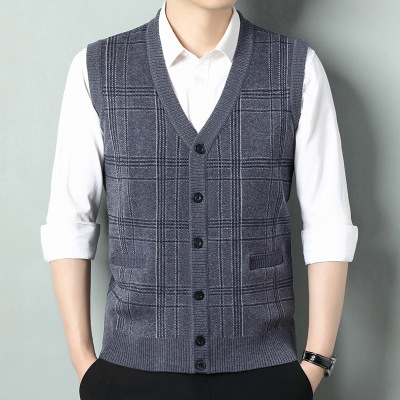 秋冬新款男式针织衫马甲 中老年秋冬休闲V领马甲羊毛开衫保暖背心