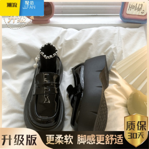 聚范矮子乐小皮鞋女2024夏季新款复古英伦风厚底增高松糕底乐福鞋单鞋