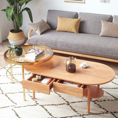 华纳斯(huanasi) 茶几 北欧现代简约茶几组合实木 ins风轻奢玻璃茶几