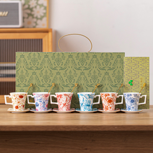 苏氏陶瓷(SUSHI CERAMICS)咖啡杯蝶勺百花高档精致陶瓷杯子轻奢高级感下午茶具盒装礼物