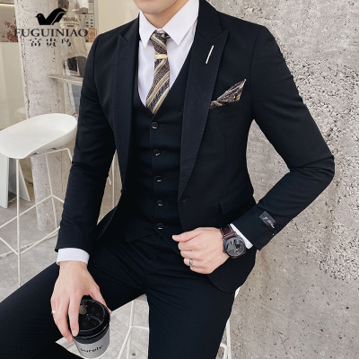 富贵鸟（FUGUINIAO）西服套装男士三件套韩版修身小西装伴郎服装新郎结婚礼服宴会正装