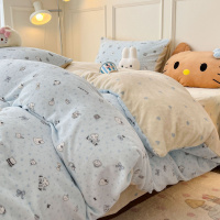 奶fufu萌趣小卡通牛奶绒四件套秋冬款双面保暖珊瑚绒被套床单床笠