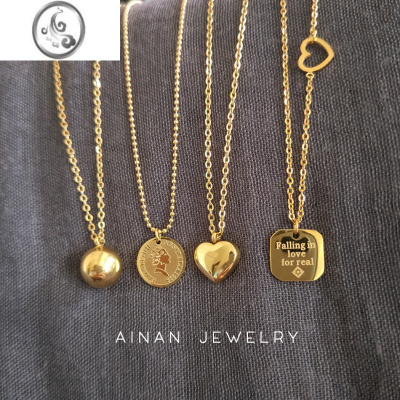 JiMi不褪色Vintage简约 包金复古女王头像金币钱币项链ins人气女