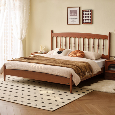 全友家居板式床法式奶油风小户型家用实木床脚主卧室高脚双人大床