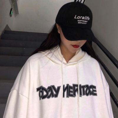 韩国潮流宽松不规则字母连帽卫衣男女情侣装学生ins春秋外套百搭威珺