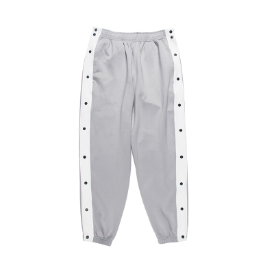 珂卡慕(KEKAMU)篮球裤男训练裤长裤全开扣裤束脚排扣裤宽松潮流高街灰色运动裤男浅灰色M