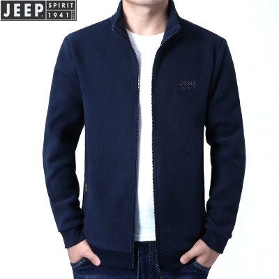 JEEP SPIRIT抓绒卫衣男立领摇粒绒开衫外套男士大码休闲上衣
