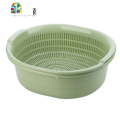 双层塑料洗菜盆 洗菜篮子水果盘家用水果盆厨房蔬菜 FENGHOU 方形大号灰色