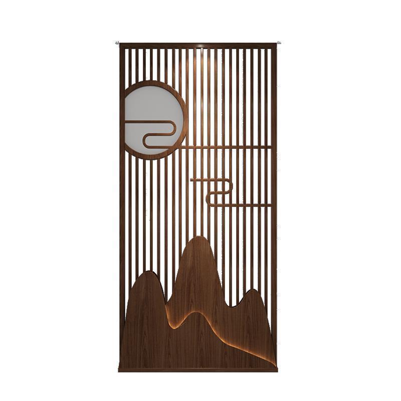 新中式实木屏风隔断玄关客厅分隔座屏入户遮挡镂空纱屏灯带小户型 白蜡木定制/平(不含灯) 整装
