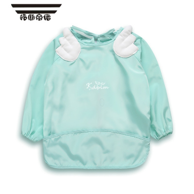 拓斯帝诺宝宝防水罩衣儿童长袖吃饭衣反穿衣婴儿围兜食饭兜男孩女孩画画衣绿色系绳120码（XL4-6岁）