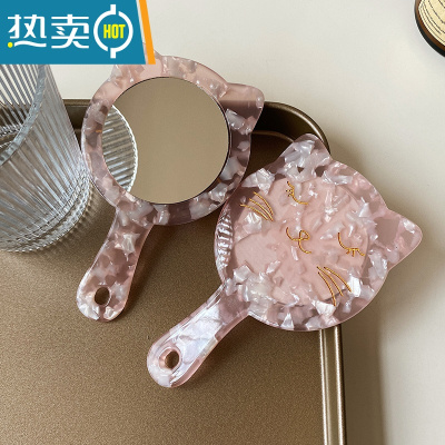 敬平高级感可爱猫咪包包便携带柄小镜子随身化妆镜手持车载办公补妆镜 樱花粉 猫咪小镜子一个便携式用镜