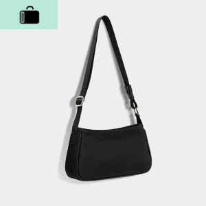 包包女2020新款休闲百搭牛津布单肩斜挎暗黑色复古网红法棍腋下包NEW LAKE 黑色女斜挎包 黑色