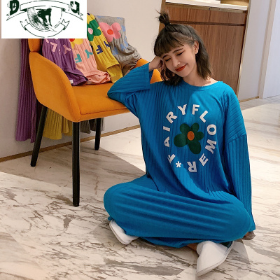HLCOMAN花朵长袖睡裙女春秋韩版ins泫雅风可爱棉睡衣冬宽松大码家居服睡裙
