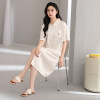 睡衣女款高级感纯棉女夏季长款睡裙家居服开衫宽松透气舒适睡衣裙