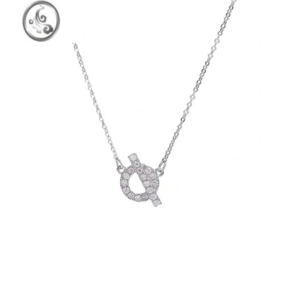 JiMiLUCK猪鼻子项链女生925银银小Q字母锁骨链满钻OT扣锆石轻奢小众