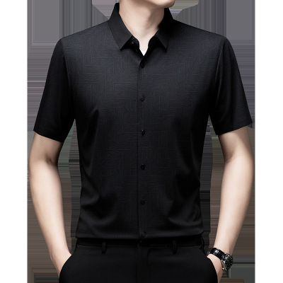 2025夏季新款男士休闲商务含桑蚕丝格子短袖衬衫