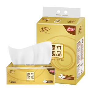 清风三层原生木浆软包抽纸3层110抽4包*4提整箱装无香无印花中幅国产亲肤级家庭用纸