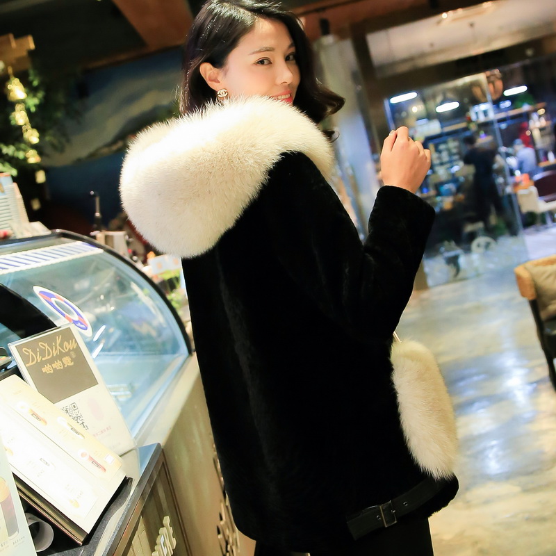 【限时大促】Cylum旗下羊剪绒皮草皮毛一体外套女中长款大衣羊羔毛海宁真皮衣连帽狐狸毛