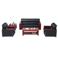 迈亚办公室沙发茶几组合接待会客公司牛皮质简约仿真皮三人沙发