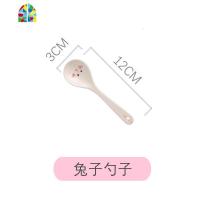 儿童碗勺陶瓷餐具可爱卡通盘子碗碟套装家用宝宝吃饭分隔格盘 FENGHOU 小兔勺子