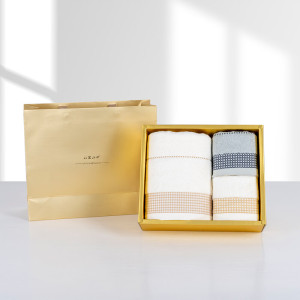 非草非木 竹纤维格子毛巾套装 毛巾2条+浴巾1条 FM-3067