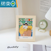敬平 ins风木质画框摆件卧室7寸摆台相架照片卡片装饰画相框 原木相框 + 女孩与猫咪油画布 7寸