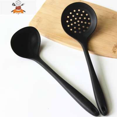 食品不粘锅专用硅胶铲子可高温家用炒菜锅铲汤勺炒勺厨房厨具套装 敬平 黑色汤勺捞离两件套