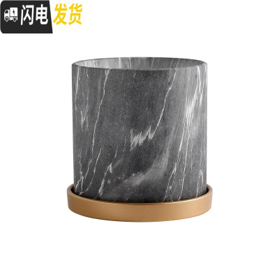三维工匠|陶瓷花盆大理石纹艺术花盆现代简约北欧风格ins风直筒带托盘 陶瓷大理石纹灰色C款 17CM花盆容器